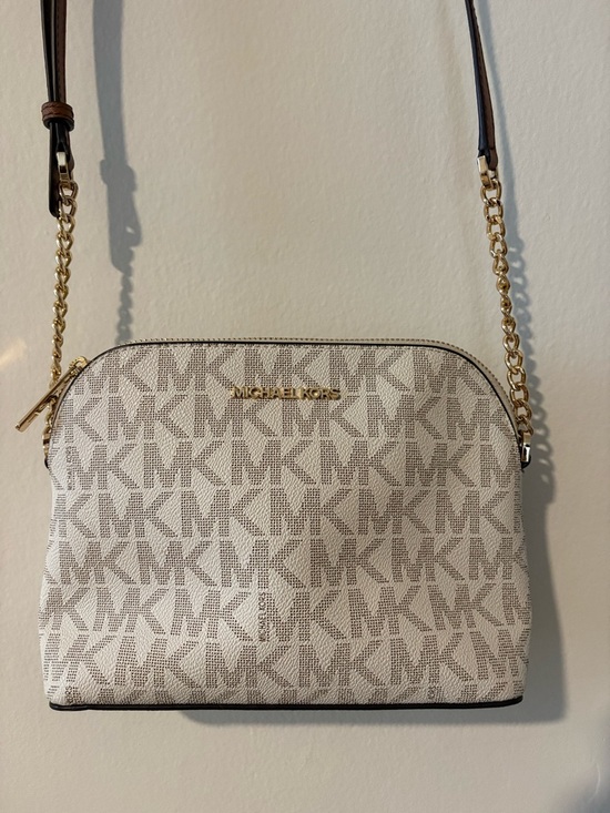 Michael Kors Handbags - Michael Kors Monogram Crossbody Bag in Vanilla and Brown Cindy Large Dome